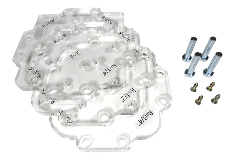 Taytools 300010 Outside Corner Radius Radii Router Template Guides, 12 Sizes from 1/8 to 1 Inch by 1/16ths, 5/16 Inches Thick CNC Machined Clear Acrylic, 4-3/4 Inches Square - Image 1